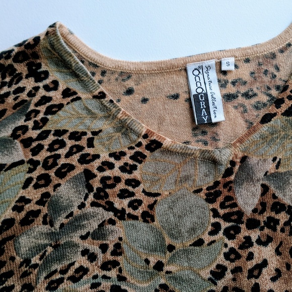 Vintage 90s Leopard Botanical Leaf Print Sweater - Picture 3 of 6